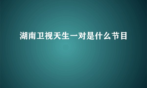 湖南卫视天生一对是什么节目