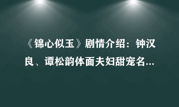《锦心似玉》剧情介绍：钟汉良、谭松韵体面夫妇甜宠名场面一次看