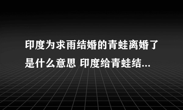 印度为求雨结婚的青蛙离婚了是什么意思 印度给青蛙结婚秋雨是怎么回事