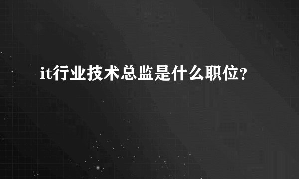 it行业技术总监是什么职位？