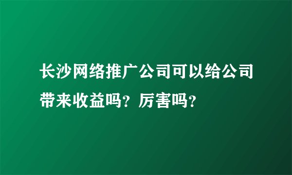 长沙网络推广公司可以给公司带来收益吗？厉害吗？