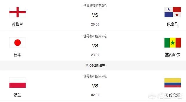 6月24日晚到6月25日凌晨，世界杯有哪些比赛？具体时间如何？