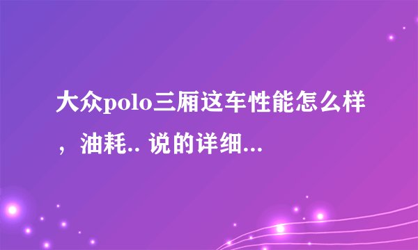 大众polo三厢这车性能怎么样，油耗.. 说的详细点，谢谢啊！