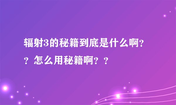 辐射3的秘籍到底是什么啊？？怎么用秘籍啊？？