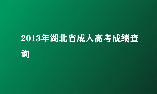 2013年湖北省成人高考成绩查询