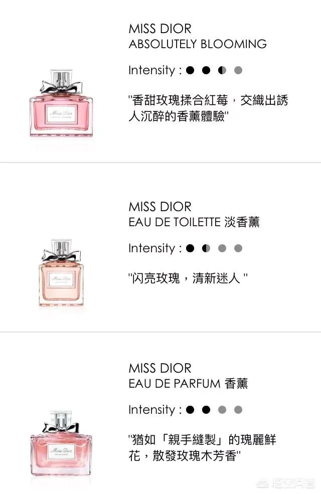 迪奥小姐三种颜色香水的区别是什么？