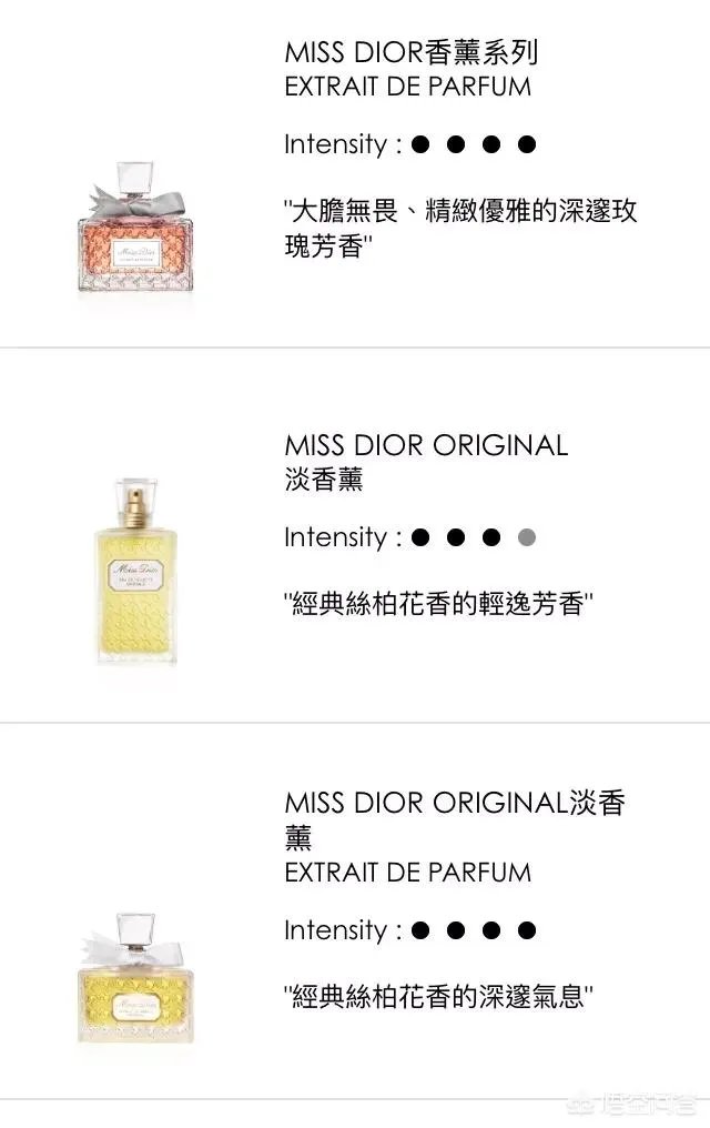 迪奥小姐三种颜色香水的区别是什么？