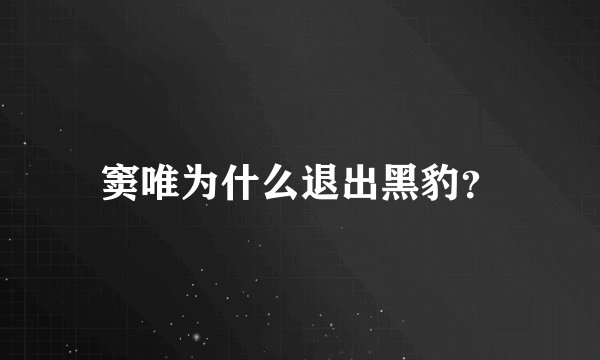 窦唯为什么退出黑豹？